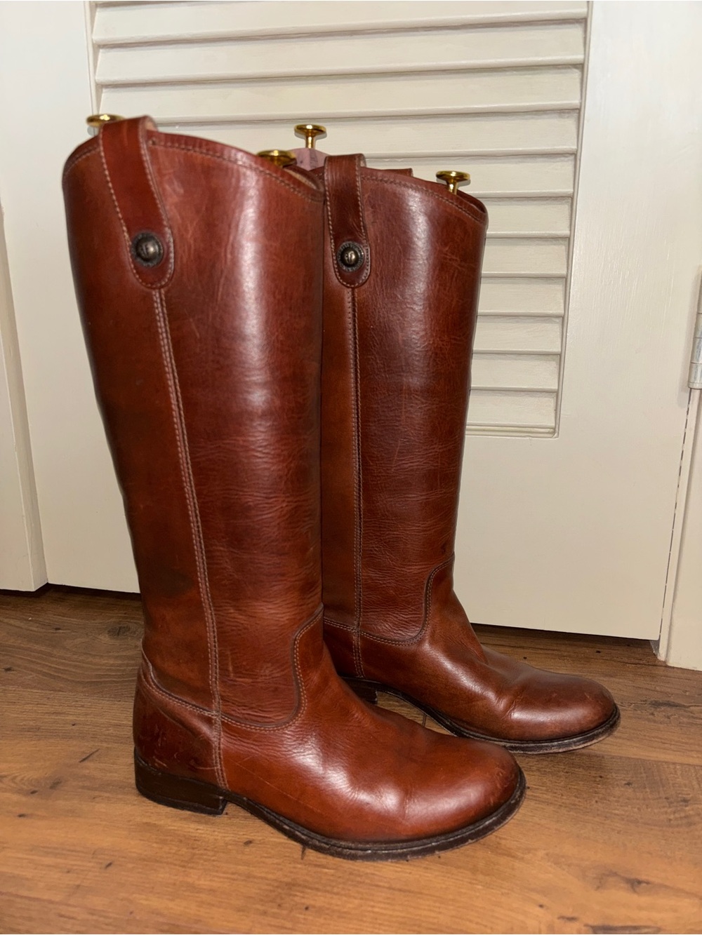 Frye Tan Leather Tall Boots with Dark Brown Insole